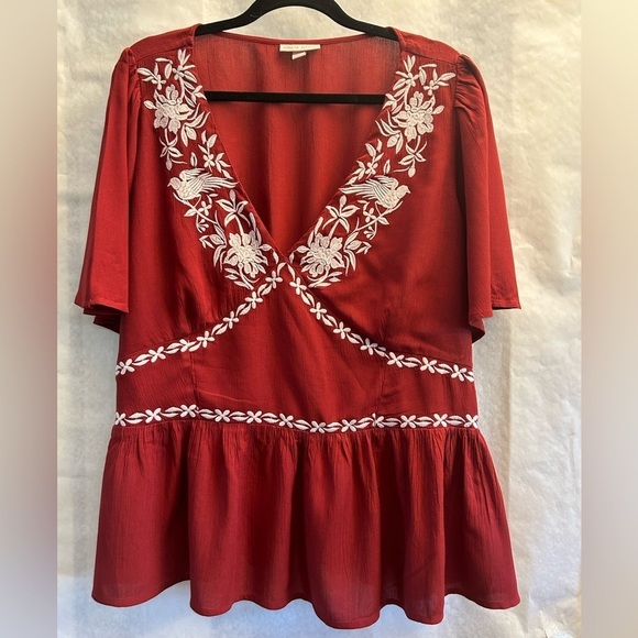 Knox Rose embroidered flowy blouse top w/flutter sleeves Sz-XXL. Y17 - Picture 3 of 10